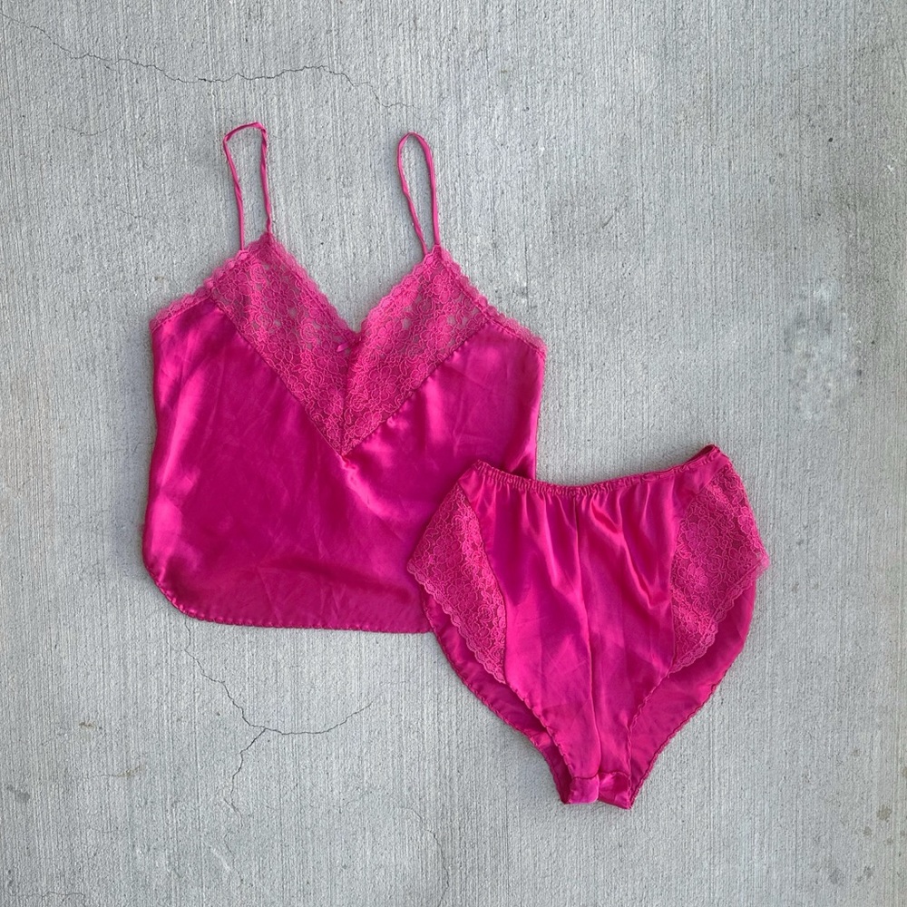 vintage high cut satin pajama set